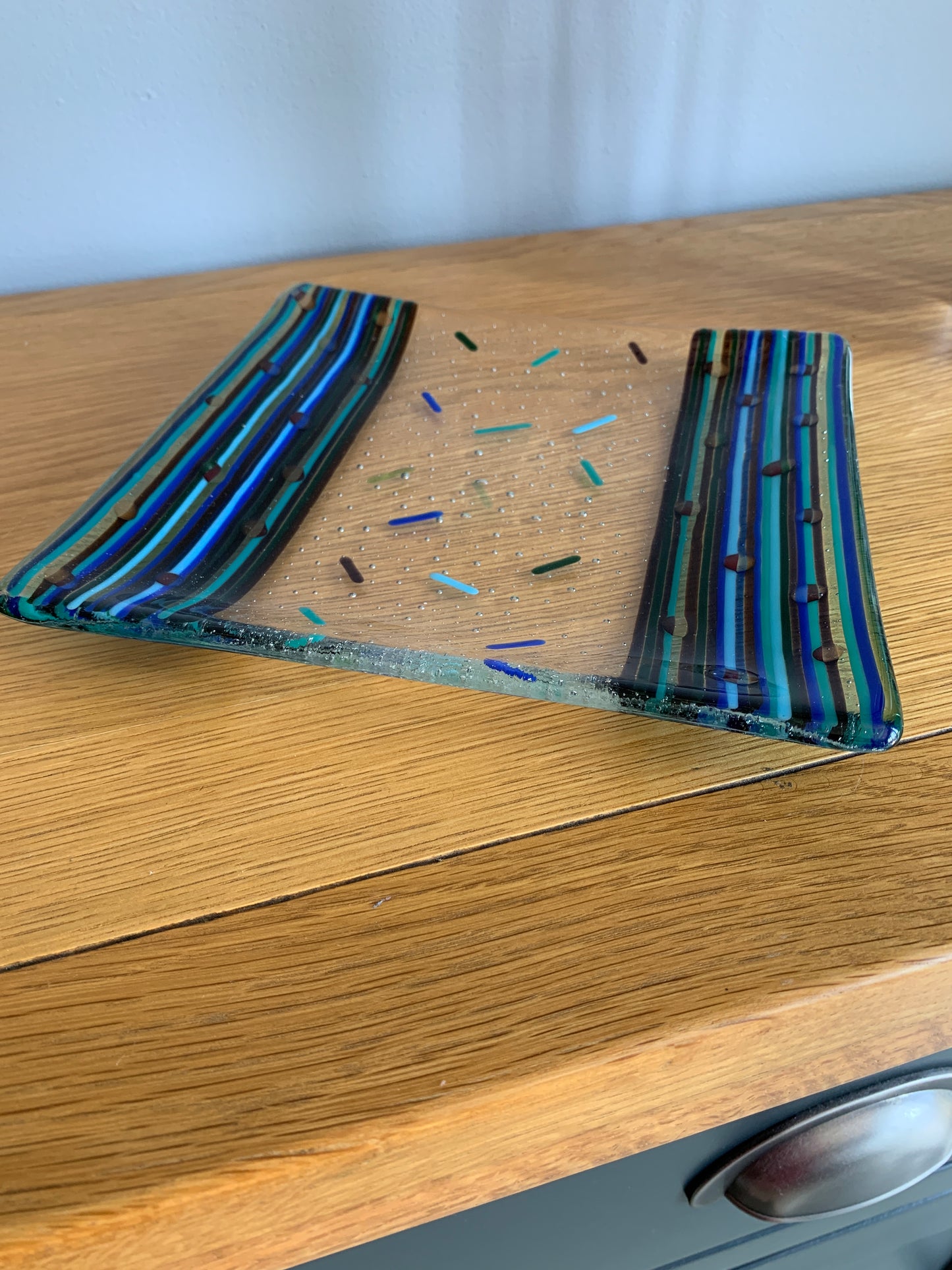 Aqua striped square dish