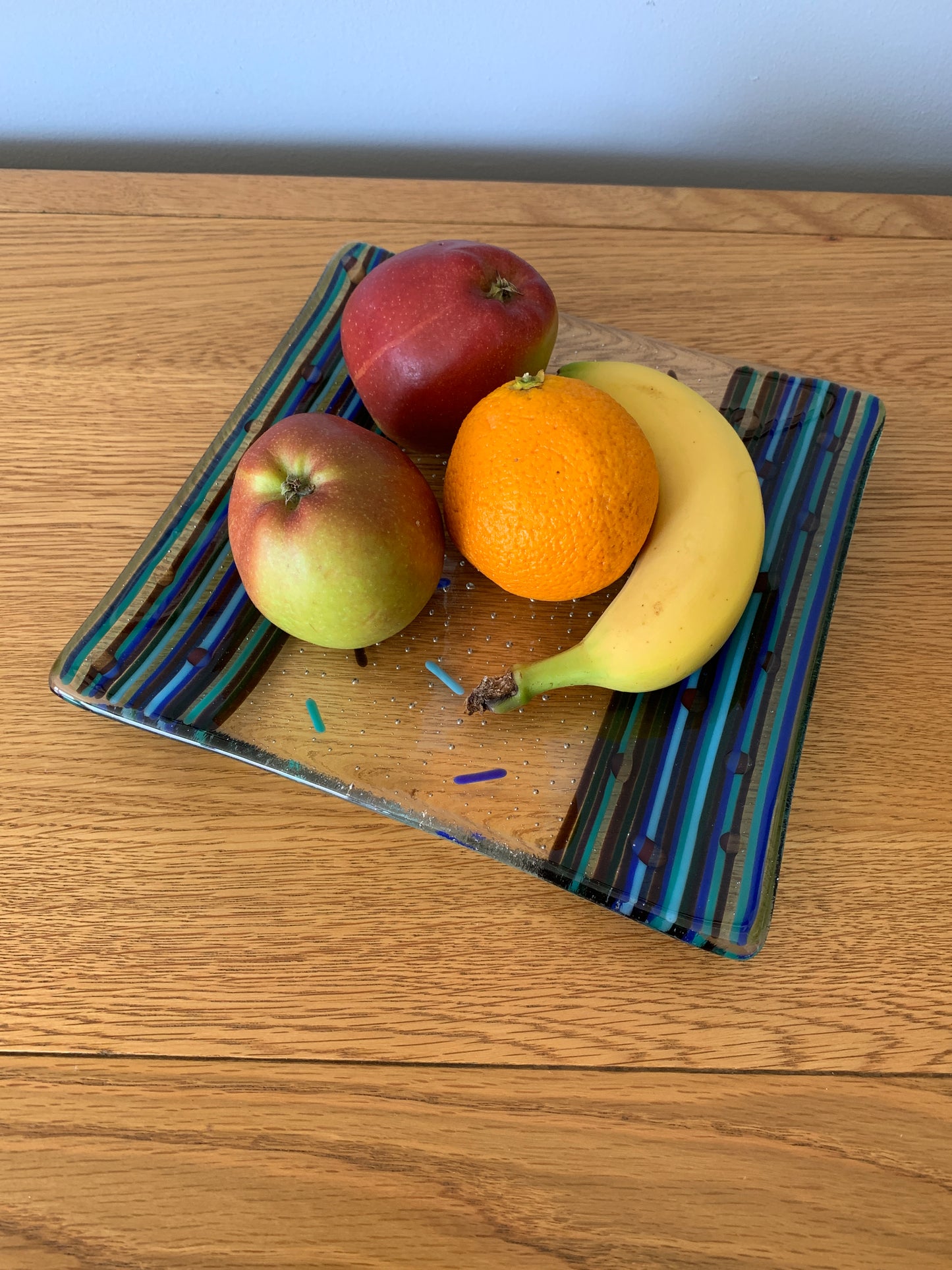 Aqua striped square dish