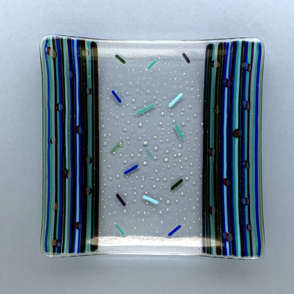 Aqua striped square dish