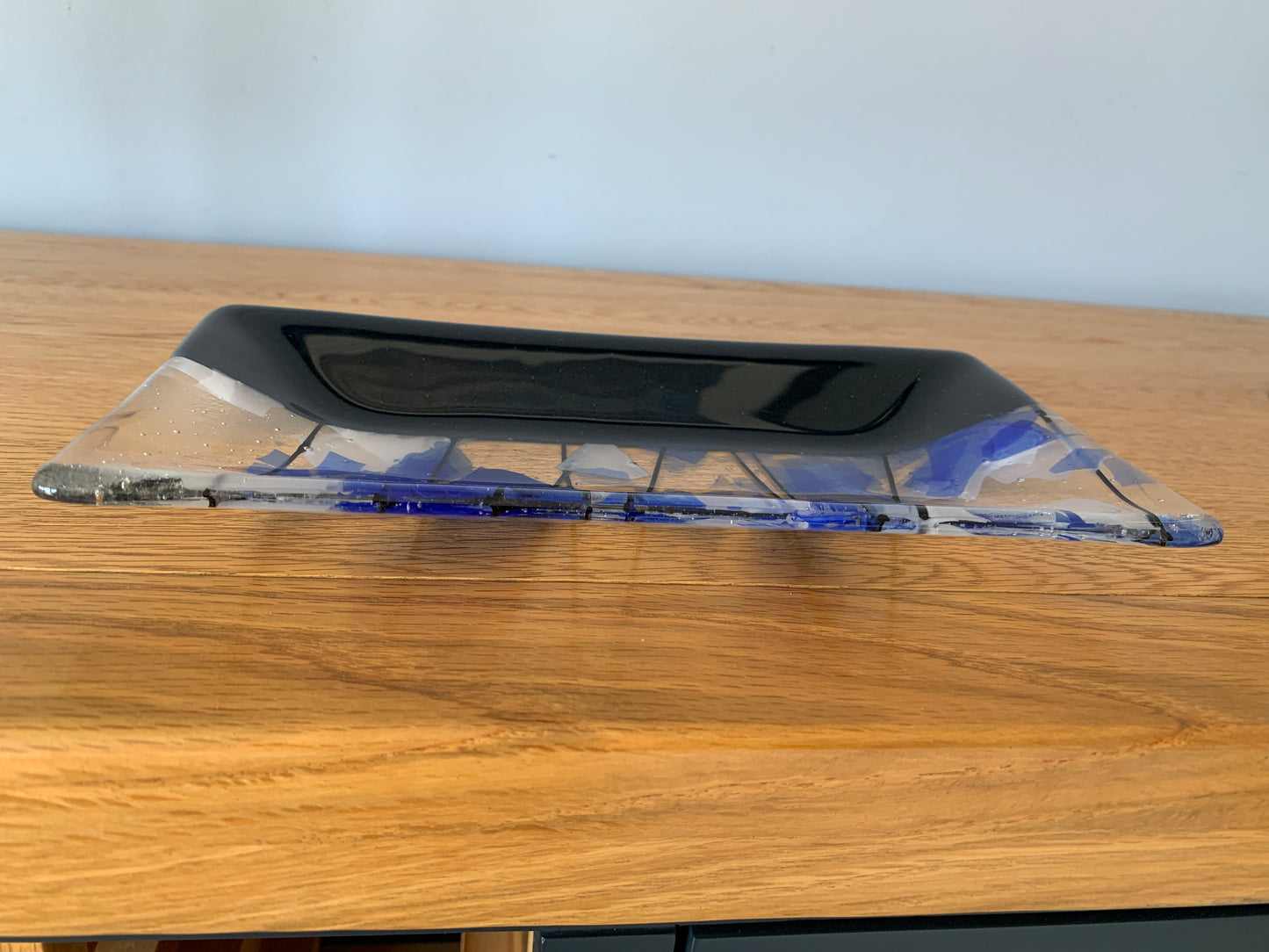 Sparkly blue and confetti glass platter